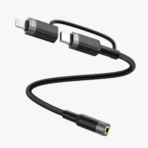 [GN2IN1JACKBK] Green Lion 2 IN 1 AUDIO CABLE 12CM USB-C, LIGHTNING TO 3.5 MM JACK 